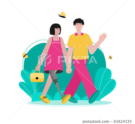 People with disability characters flat cartoon vector illustration isolated. 63824335