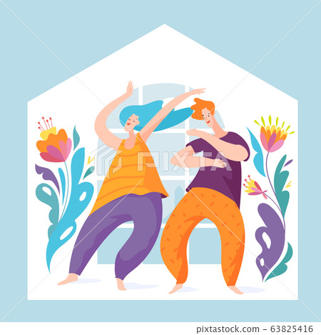 Stay Home Vector Quarantine Illustration With A Stock Illustration 63825416 Pixta