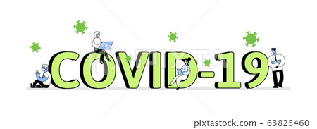 COVID-19 word with people, concept for web banner, flyer, landing page. Vector illustration, isolated on white background. 63825460