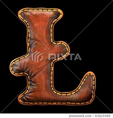 Symbol litecoin made of leather. 3D render font with skin texture isolated on black background. 63825489