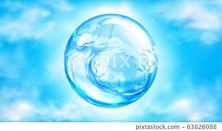 Water splashing sphere on blue sky background Water splashing sphere on blue sky background 63826088
