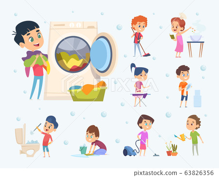 Children housework. Little kids boys and girls... - Stock Illustration  [63826356] - PIXTA