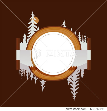 Text place for woodworking business, circle banner, pine, isolated on brown, concept flat vector illustration. Design wood. 63826498