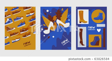 New collection shoes, boots, sneaker, banner flat vector illustration. Modern fashion poster, flyer, online shopping, sale, clearance offer. New collection shoes, boots, sneaker, banner flat vector illustration. Modern fashion poster, flyer, online shopping, sale, clearance offer. 63826584