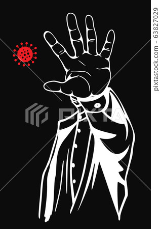 Stop virus concept. Prohibition sign with your hand. Vector illustration Stop virus concept. Prohibition sign with your hand. Vector illustration 63827029