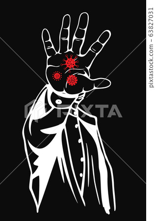Stop virus concept. Prohibition sign with your hand. Vector illustration 63827031