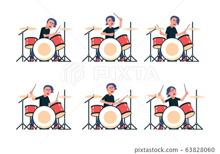 Rock band drummer plays the drum set 63828060