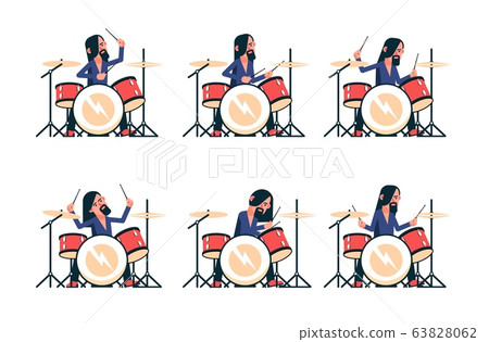 Rock band drummer playing drum set 63828062
