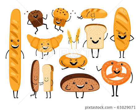 Bread characters. Funny tasty bakery pastries,... - Stock Illustration  [63829071] - PIXTA