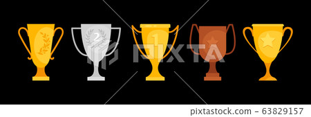 Vector goblets collection. Gold, silver, bronze award isolated on black 63829157