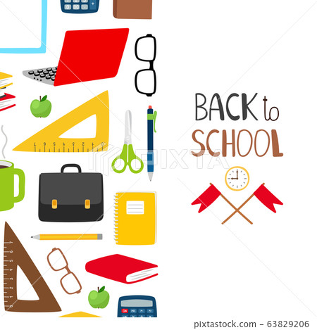 Back to school vector background. School banner with stationery, books, glasses Back to school vector background. School banner with stationery, books, glasses 63829206
