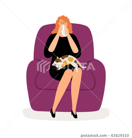 Depressed woman and cat Depressed woman and cat 63829310