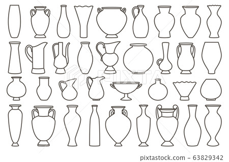 Outline vases and amphora collection, vector linear 63829342
