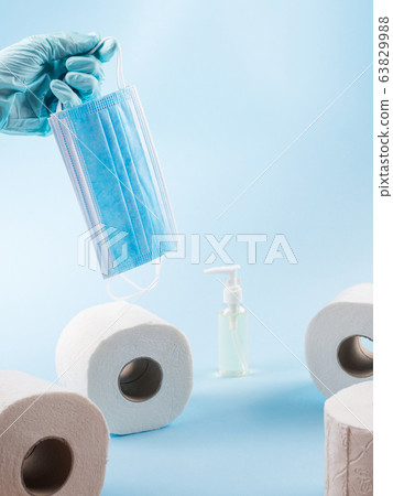 Products to face covid19 quarantine. Panic concept 63829988