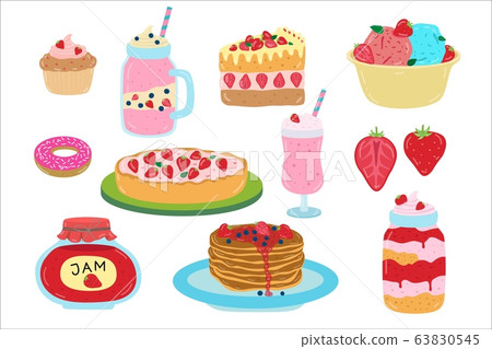 Set Of Ice Cream And Candy Stickers. Vector Illustration Royalty