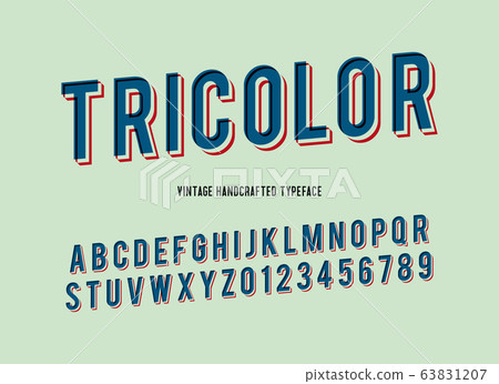 tricolor vintage handcrafted 3d alphabet. vector illustration tricolor vintage handcrafted 3d alphabet. vector illustration 63831207