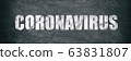 Coronavirus COVID-19 white text on blackboard chalkboard texture banner background. Graphic design of corona virus drawing panoramic with text title 63831807