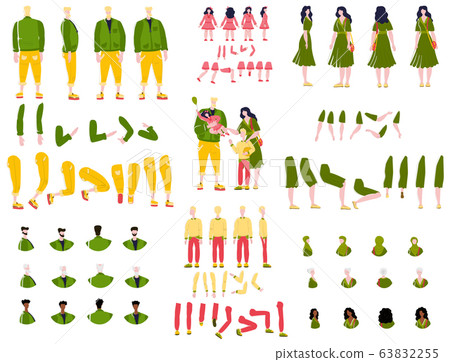 Constructor animation kit family set creation kit with parents, children and grandparents characters cartoon vector illustration Constructor animation kit family set creation kit with parents, children and grandparents characters cartoon vector illustration 63832255