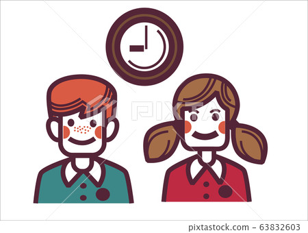 School children in uniform and clock showing time School children in uniform and clock showing time 63832603