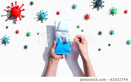 Sanitizer wipe with coronavirus concept 63832744