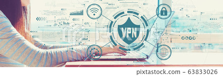 VPN concept with woman working on a laptop 63833026