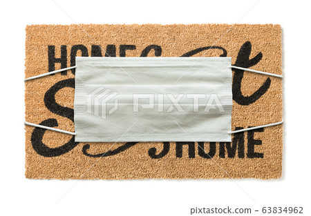 Welcome Mat With Medical Face Mask Isolated on White 63834962