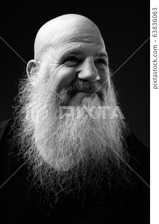 Black And White Portrait Of Mature Bald Man With Long Beard 63836063