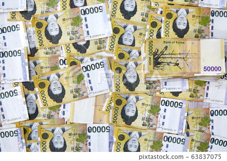 50,000 won Korean paper money, bills, 50,000 won Korean paper money, bills, 63837075