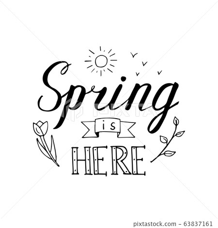 Spring is here hand lettering with decorative - Stock Illustration ...