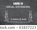 Coronavirus SOCIAL DISTANCING instructions illustration on blackboard with text. Maintain a physical space for two meters or 6 feet between each person 63837223