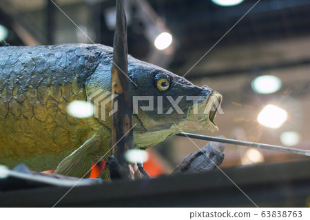 Fish figurine in the mall on a stand. Close-up 63838763