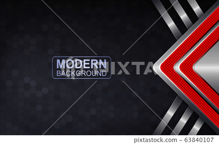 Dark composition with mosaic effect, metallic arrow with rays, red textured border 63840107