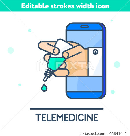 The smartphone, hand holds plastic dropper bottle 63841441