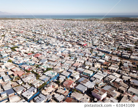 Aerial view over a township near Cape Town, South Aerial view over a township near Cape Town, South 63843109