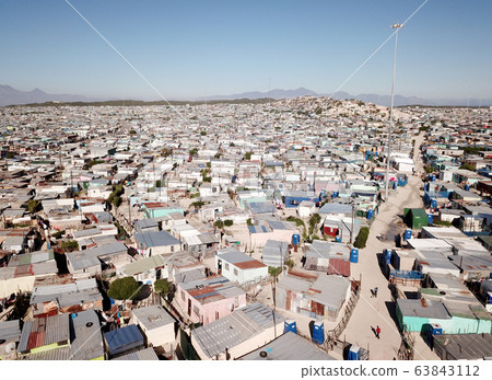 Aerial view over a township near Cape Town, South 63843112