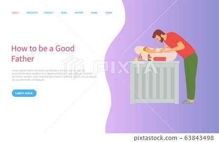 Father Caring for Child, Newborn Baby on Table Father Caring for Child, Newborn Baby on Table 63843498