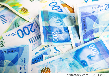 Israely Shekel money bills collection background. Israely Shekel money bills collection background. 63843499