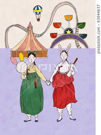 Korean style of pop art. Modern vintage retro style illustration. 008 63844637