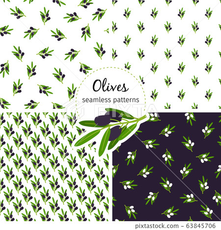 Olives pattern seamless collection with green leaf - Stock Illustration ...