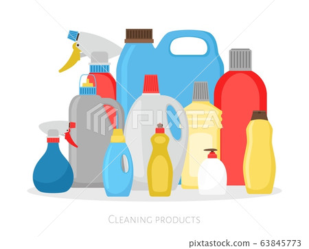 Cleaning products bottles. Isolated plastic packing set, detergent cleaner housekeeping objects vector illustration 63845773