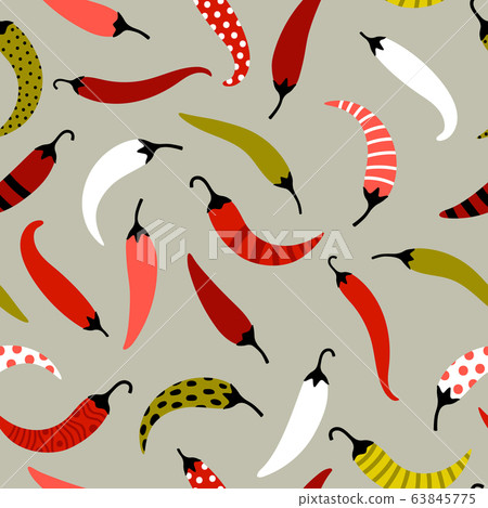 Chili pepper flat vector seamless pattern Chili pepper flat vector seamless pattern 63845775