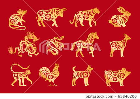 Gold on red chinese horoscope. Gold on red chinese horoscope. 63846200
