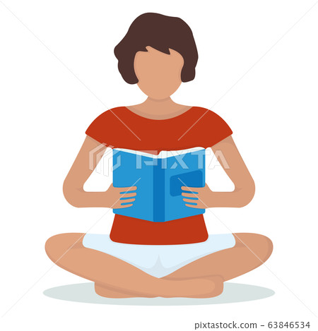 Woman sitting kneeling and read book, textbook, - Stock Illustration ...