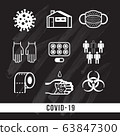 Covid-19. Set of icons on the theme of coronavirus. Stay home, my hands more often, new toilet paper, bacteria, avoid contact, use gloves. 63847300