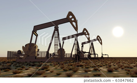 Oil pumps at sunset 63847662