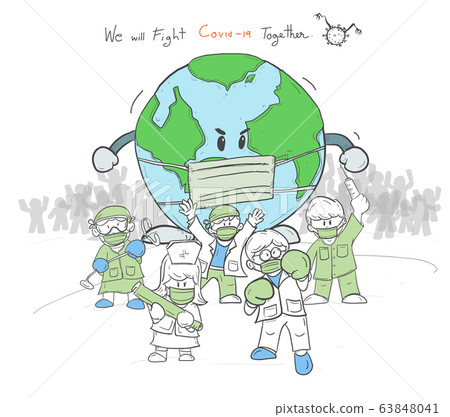 Cartoon vector doctors and nurse protect our earth from Coronavirus., people fight together form virus Cartoon vector doctors and nurse protect our earth from Coronavirus., people fight together form virus 63848041