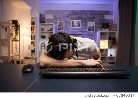 Pov of young man keeping his head on the office 63849317