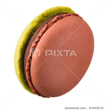 Macro photo of french caramel macaroon or macaron 63849530