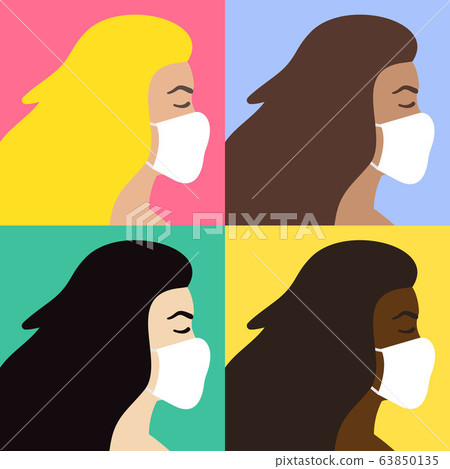 Vector set of flat girl head in medic mask Vector set of flat girl head in medic mask 63850135