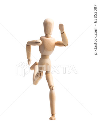 Wooden figure running isolated on white background 63852097